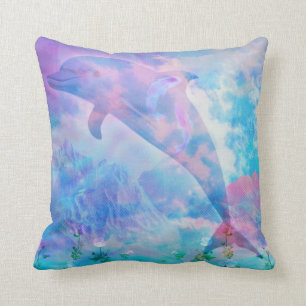 Vaporwave dolphin in the sky cushion