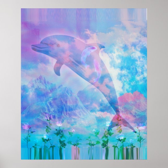 Vaporwave dolphin in the sky poster (Front)