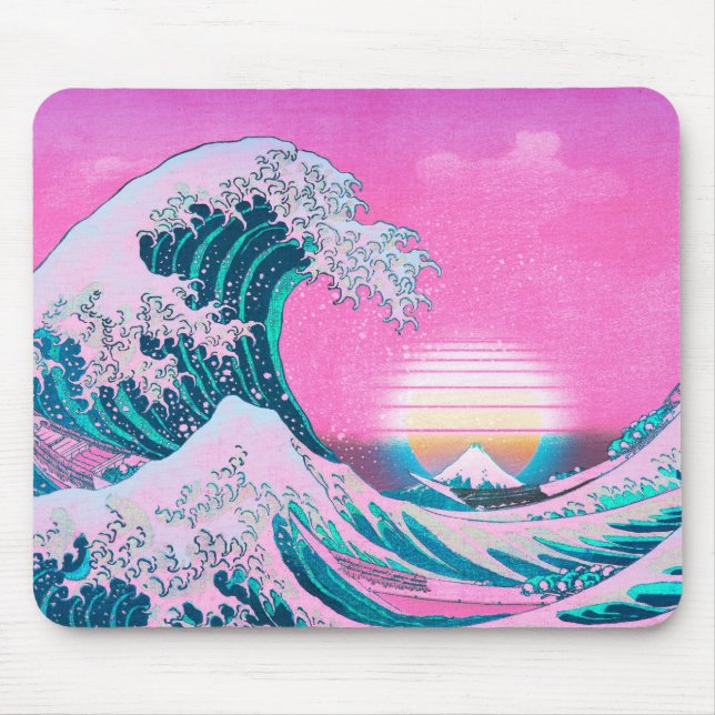 Vaporwave Esthetic Great Wave Sunset Mouse Pad (Front)