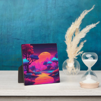Vaporwave Esthetic Purple Mountain Forest Plaque