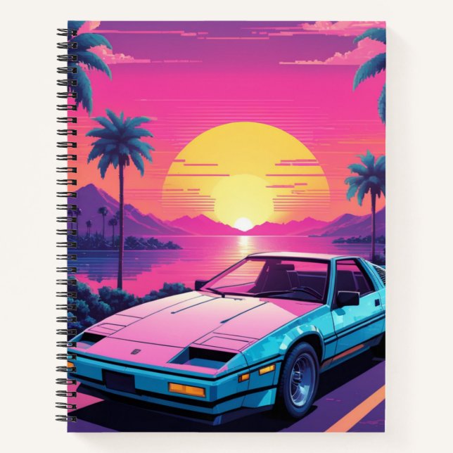 Vaporwave Futuristic Retro Sports Car Notebook (Front)