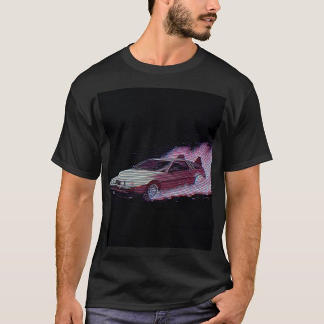 Vaporwave Glitch Car Tee - 80s Ride (Front)