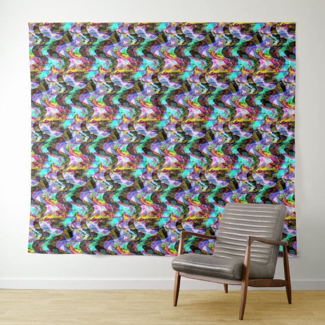 Vaporwave Glitch Stripe Tapestry (In Situ (Horizontal))