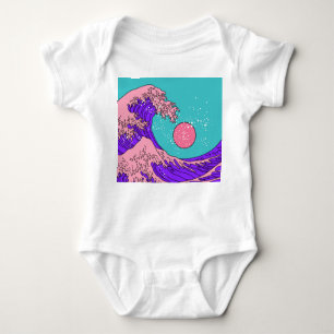 Vaporwave Great Wave: Stylised Ocean Art Baby Bodysuit