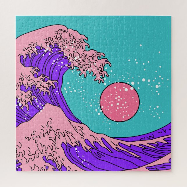 Vaporwave Great Wave: Stylised Ocean Art Jigsaw Puzzle (Vertical)
