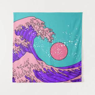 Vaporwave Great Wave: Stylised Ocean Art Tapestry