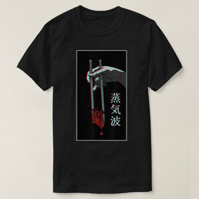Vaporwave Heart Chopsticks Glitch Art T-Shirt (Design Front)