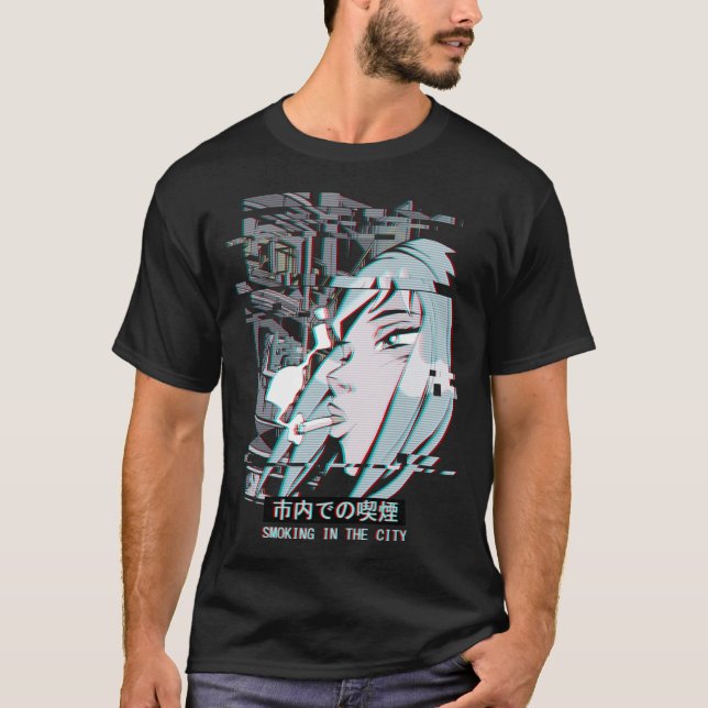 Vaporwave Japan Street Fashion Smoking Anime T-Shirt (Front)
