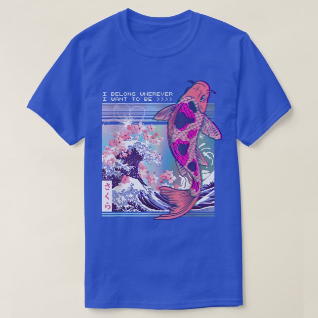 Vaporwave Japanese Koi Sakura Cherry Blossom Nishi T-Shirt (Design Front)