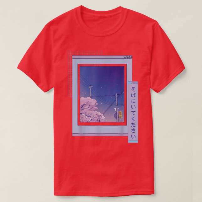 Vaporwave Japanese Night City Cherry Blossom Brows T-Shirt (Design Front)