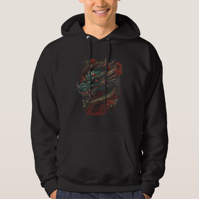 Vaporwave Japanese retro dragon  Japanese Hoodie (Front)