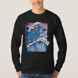 Vaporwave Kanagawa Great Wave Japan Surfing Skelet T-Shirt
