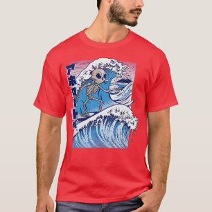Vaporwave Kanagawa Great Wave Japan Surfing Skelet T-Shirt