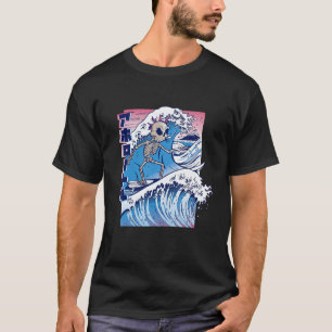 Vaporwave Kanagawa Great Wave Japan Surfing Skelet T-Shirt