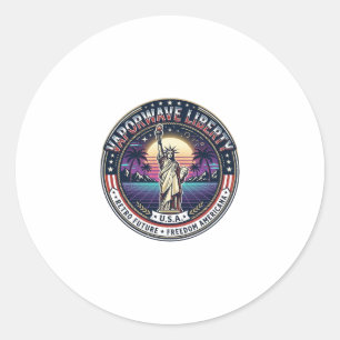 Vaporwave Liberty Patriotic Patriotic Vaporwave Re Classic Round Sticker