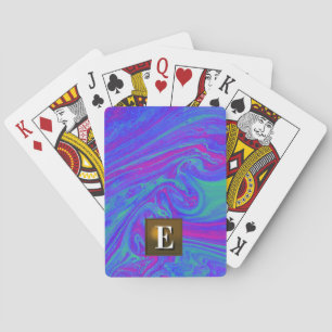 Vaporwave Liquid Pour Art   Monogram Letter E Playing Cards