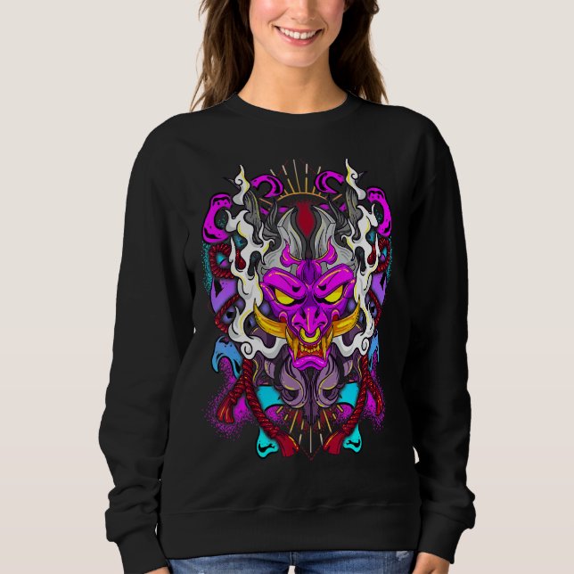 Vaporwave Oni Japanese Demon Face Mask Devil Oni H Sweatshirt (Front)