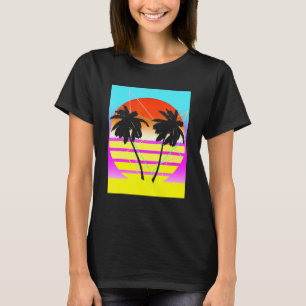 Vaporwave Palm Tree Beach In Summer Sunset T-Shirt