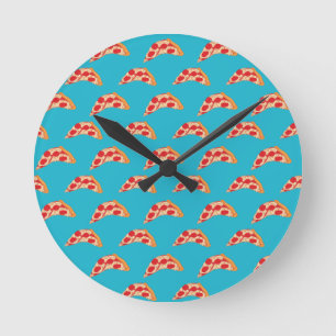 Vaporwave Pepperoni Cheese Pizza Slice Fast Food Round Clock