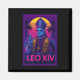 Vaporwave Pope Leo Xiv _ Retrofuturistic Catholic Magnet