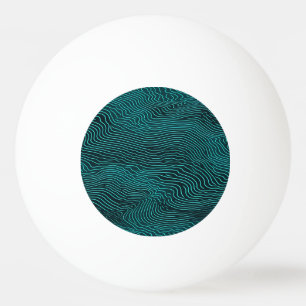 Vaporwave Rippling Teal and Dark Blue Line Pattern Ping Pong Ball