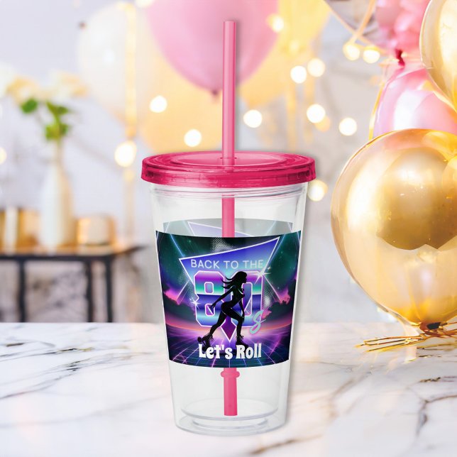 Vaporwave Roller Skate Birthday Party  Acrylic Tumbler (Creator Uploaded)
