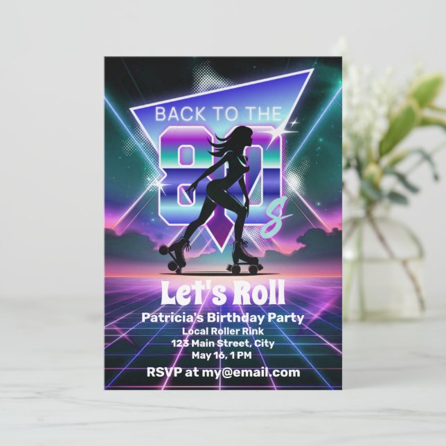 Vaporwave Roller Skate Birthday Party  Invitation (Standing Front)