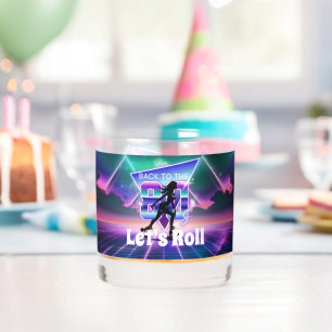 Vaporwave Roller Skate Birthday Party  Whiskey Glass
