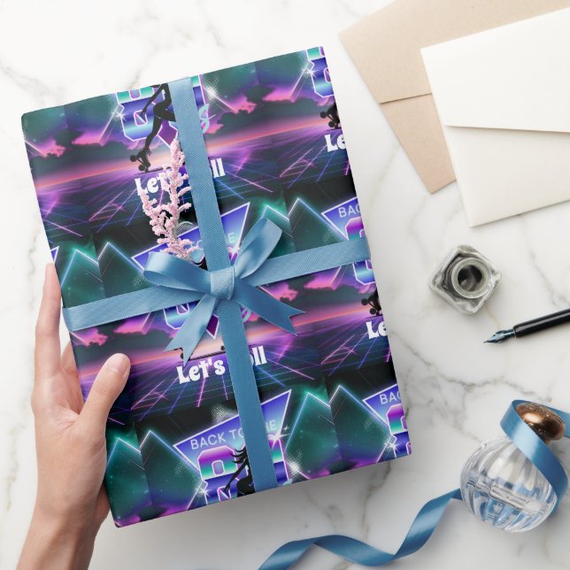 Vaporwave Roller Skate Birthday Party  Wrapping Paper (Gifting)