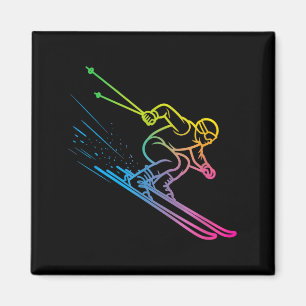 Vaporwave skier rainbow gradient retro winter magnet