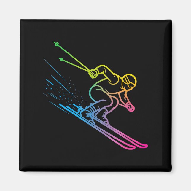 Vaporwave skier rainbow gradient retro winter magnet (Front)
