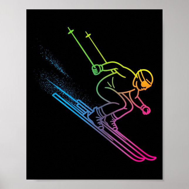 Vaporwave skier rainbow gradient retro winter poster (Front)