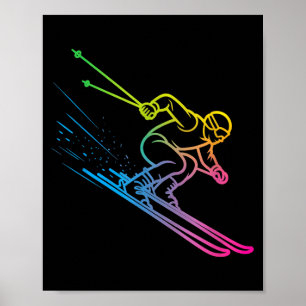 Vaporwave skier rainbow gradient retro winter poster