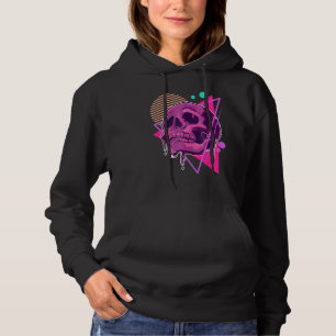 Vaporwave Skull & Crow Halloween Retro Aesthetic Hoodie