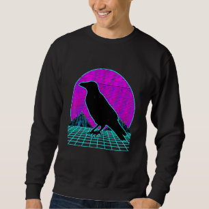 Vaporwave Skull & Crow Halloween Retro Aesthetic Sweatshirt