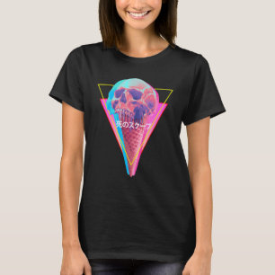 Vaporwave Skull Melting Ice Cream Cone Glitch Aest T-Shirt