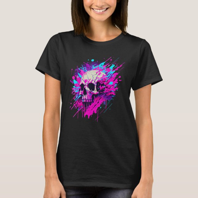Vaporwave Skull Urban Aesthetic Pastel Goth Street T-Shirt (Front)