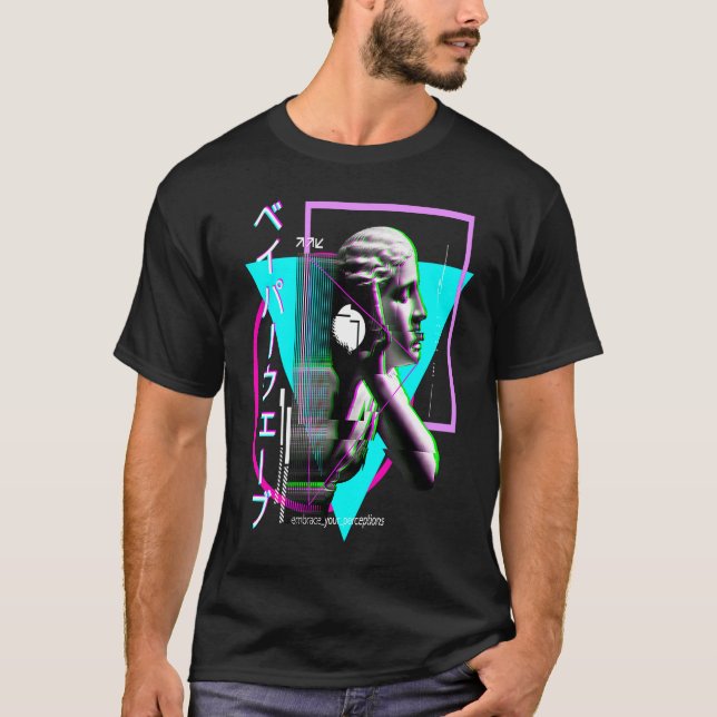 Vaporwave Statue Aesthetic Glitch Japanese Otaku T-Shirt (Front)