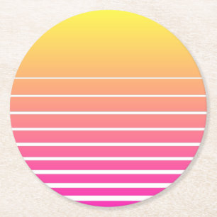 Vaporwave Sun Round Paper Coaster