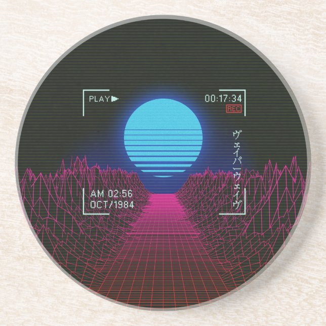 Vaporwave Sunset Landscape Coaster (Front)