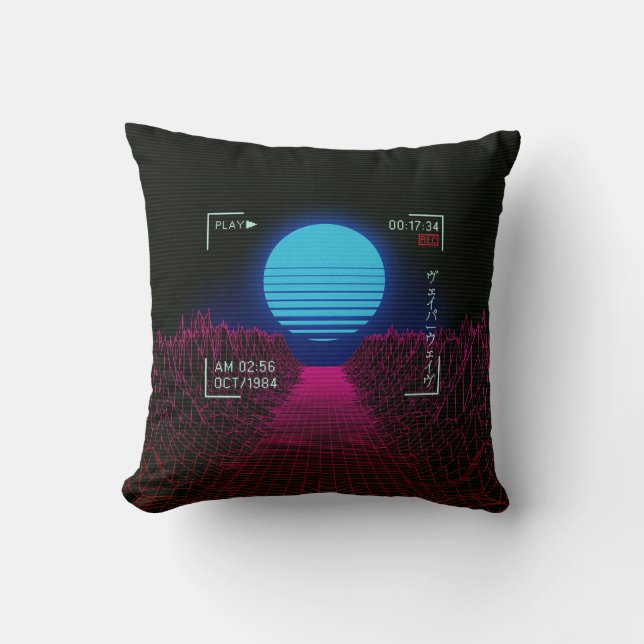 Vaporwave Sunset Landscape Cushion (Front)