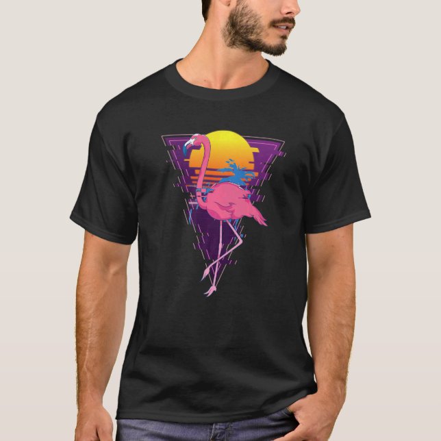 Vaporwave Sunset Tropical Palm Trees Exotic Animal T-Shirt (Front)