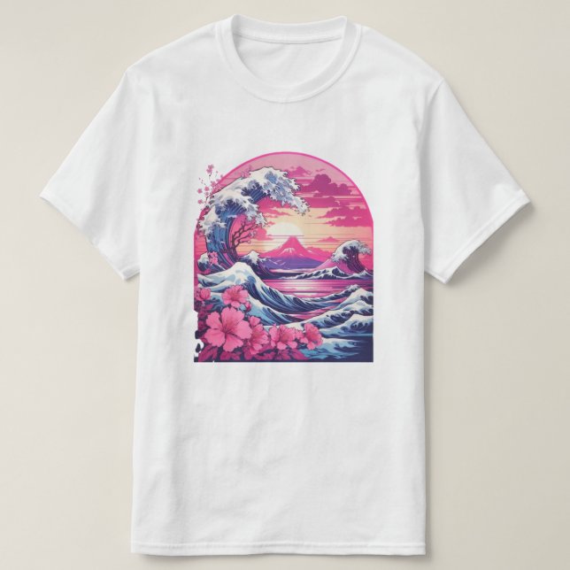 Vaporwave Synthwave 80's Japan Japanese Great Wave T-Shirt (Design Front)