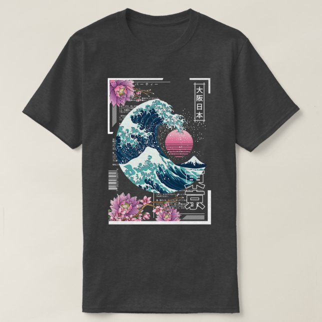 Vaporwave Synthwave 80's Japan Japanese Great Wave T-Shirt (Design Front)