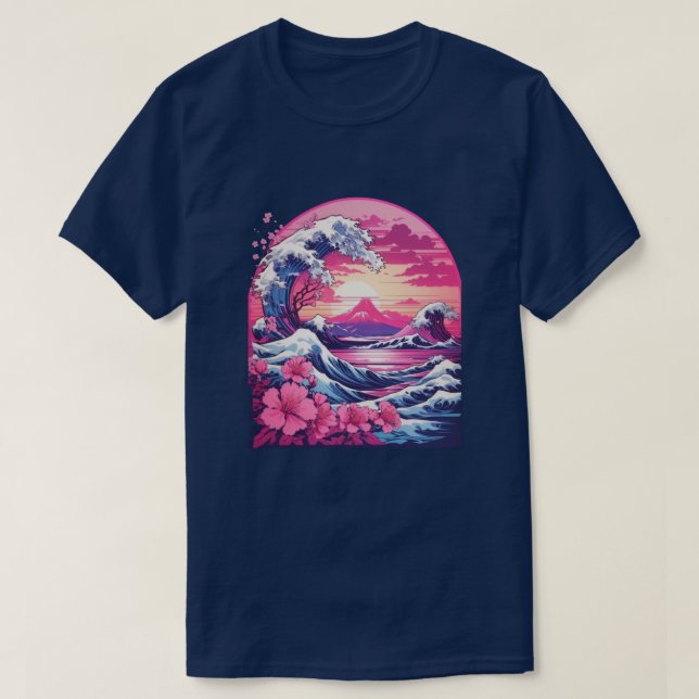 Vaporwave Synthwave 80's Japan Japanese Great Wave T-Shirt (Design Front)