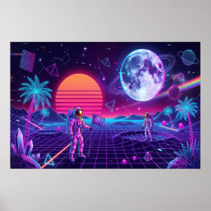 Vaporwave Synthwave Spacemen Retro Art Poster