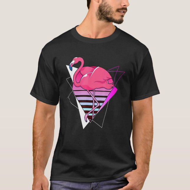 Vaporwave Tropical Bird Zoo Animal 80s Art Pink Fl T-Shirt (Front)