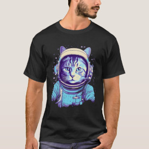 Vaporwave Wave Cat Astronaut T-Shirt