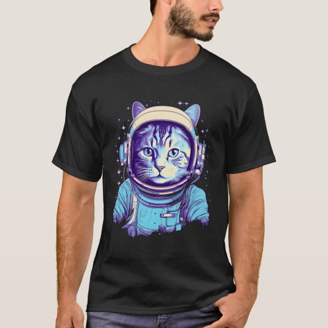 Vaporwave Wave Cat Astronaut T-Shirt (Front)
