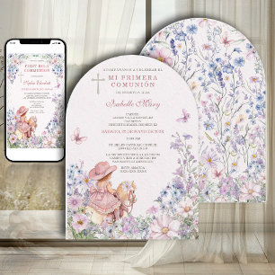 Vaquerita Flores Silvestres Primera Comunion Niña Invitation